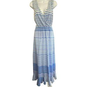 Vineyard Vines Women's Blue White Striped Ruffle Maxi Dress Small Sleeveless